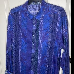 3XL Robert Graham Long Sleeve Buttoned Shirt With Blue And Black Paisley